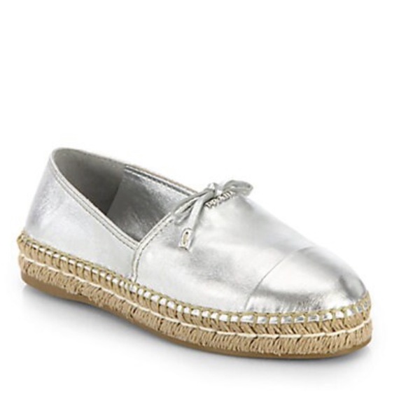 Prada Shoes - Prada Metallic Silver Leather Espadrilles